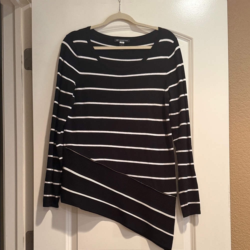 INC International Concepts Black and White Striped Long Sleeve Top